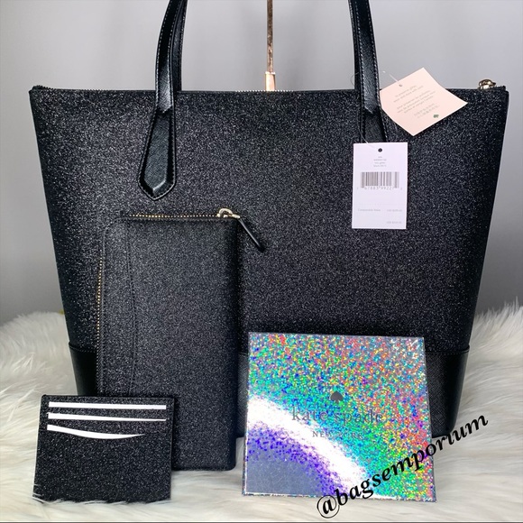 Kate Spade LG Glitter Tote / Wallet 3 piece set - Picture 4 of 16